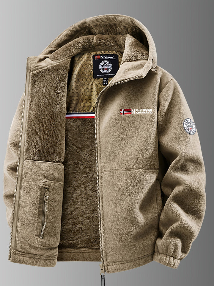 Men's thermal fleece-lined winter jacket, perfect for cold weather outdoor activities, side view