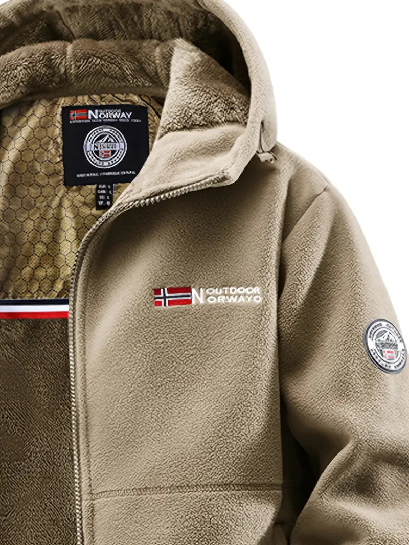 Front view of men's warm, wind-resistant winter coat with thermal fleece lining, ideal for cold