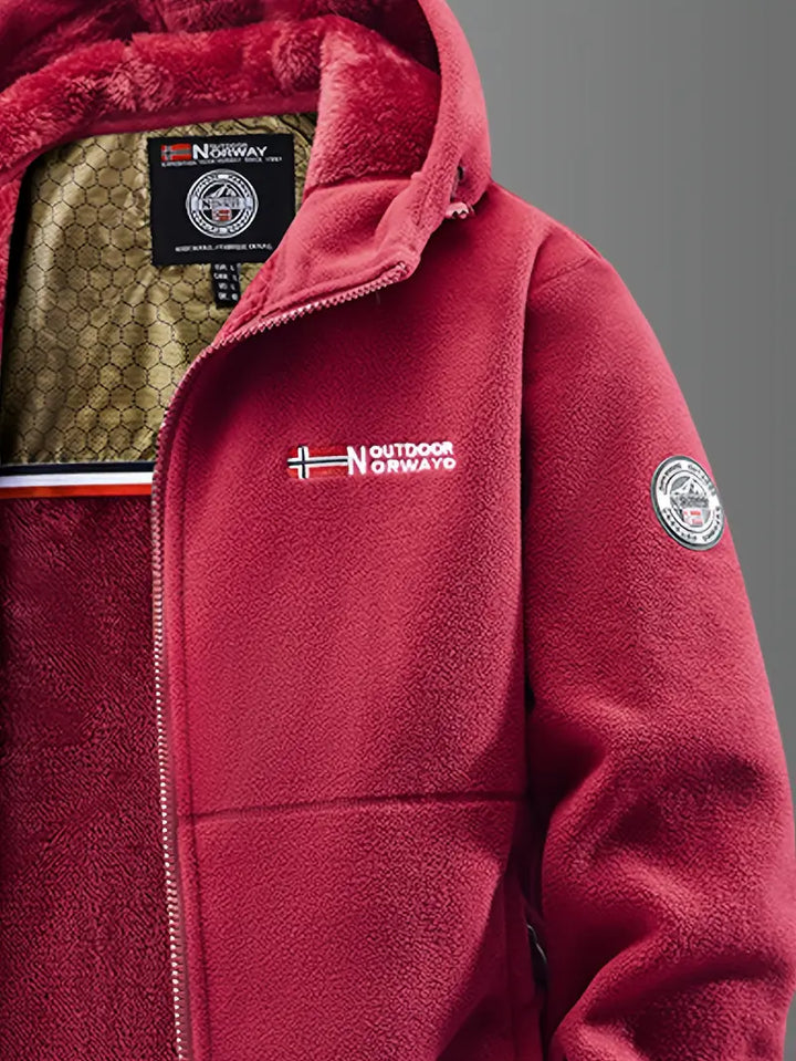 Back view of a practical men's thermal fleece-lined winter jacket, designed for warmth