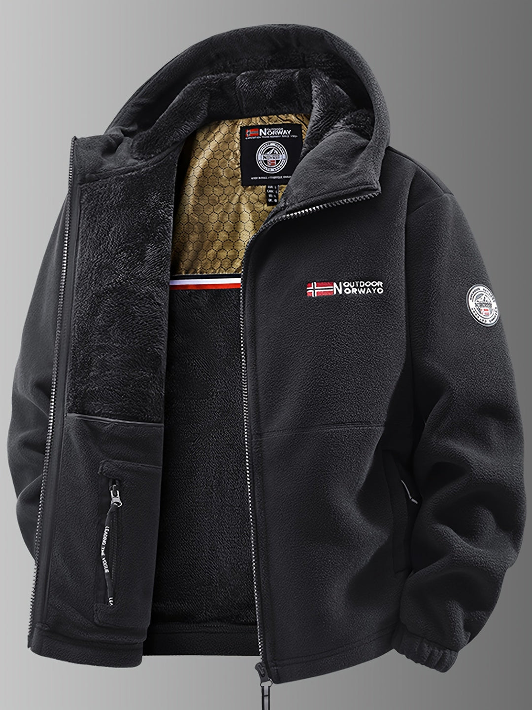 Men's outdoor wear winter jacket with thermal fleece lining, suitable for extreme cold, full shot
