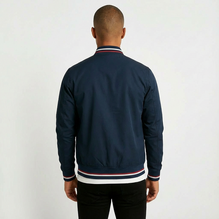 Stylish men's windproof bomber jacket, ideal for fall & spring. Durable outerwear for casual or smart casual wear.