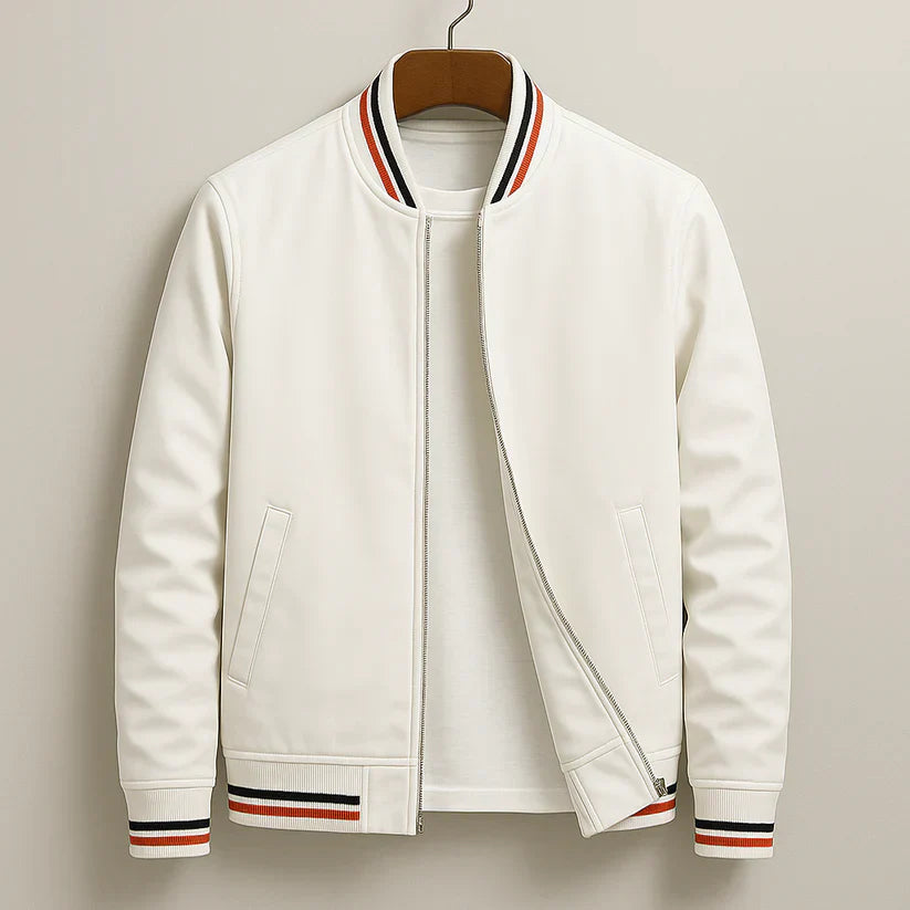 Casual men's fall/spring bomber jacket. Windproof outerwear with ribbed cuffs, perfect for everyday style.