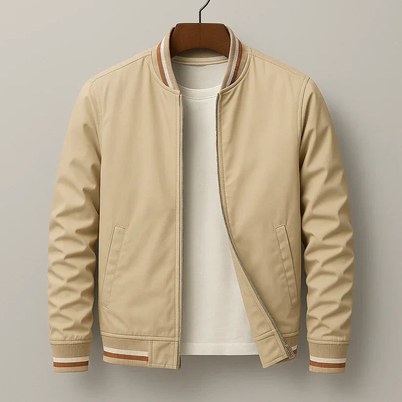 Durable men's windproof bomber jacket with ribbed cuffs. Keeps you warm and stylish for everyday wear.