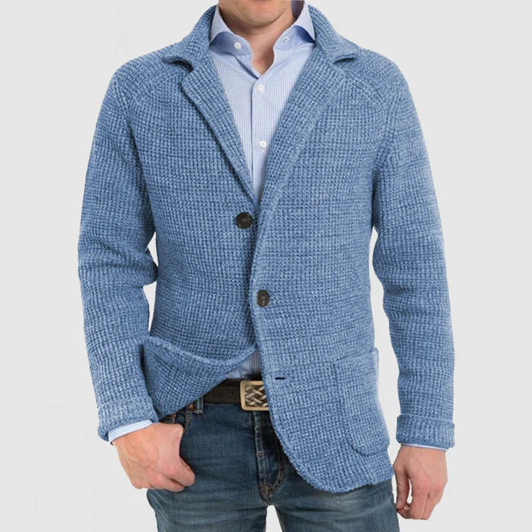Stylish men's casual blazer with a two-button front and notch lapel. Great for everyday fashion.