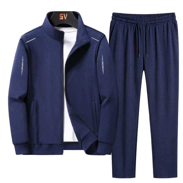 Stylish men's two-piece tracksuit, ideal for casual wear or athletic activities, showcasing contemporary design
