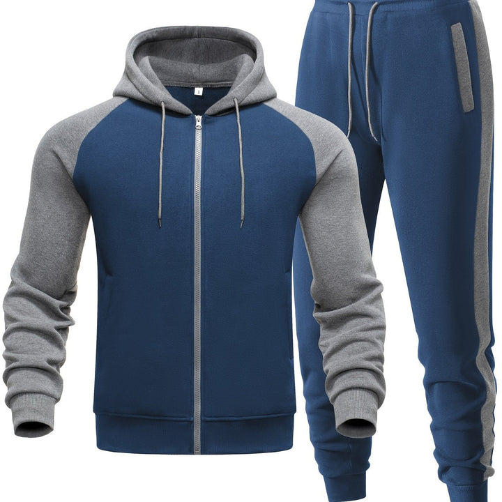 Men's two-piece hoodie & jogger set, a comfortable & stylish outfit for casual & active days.