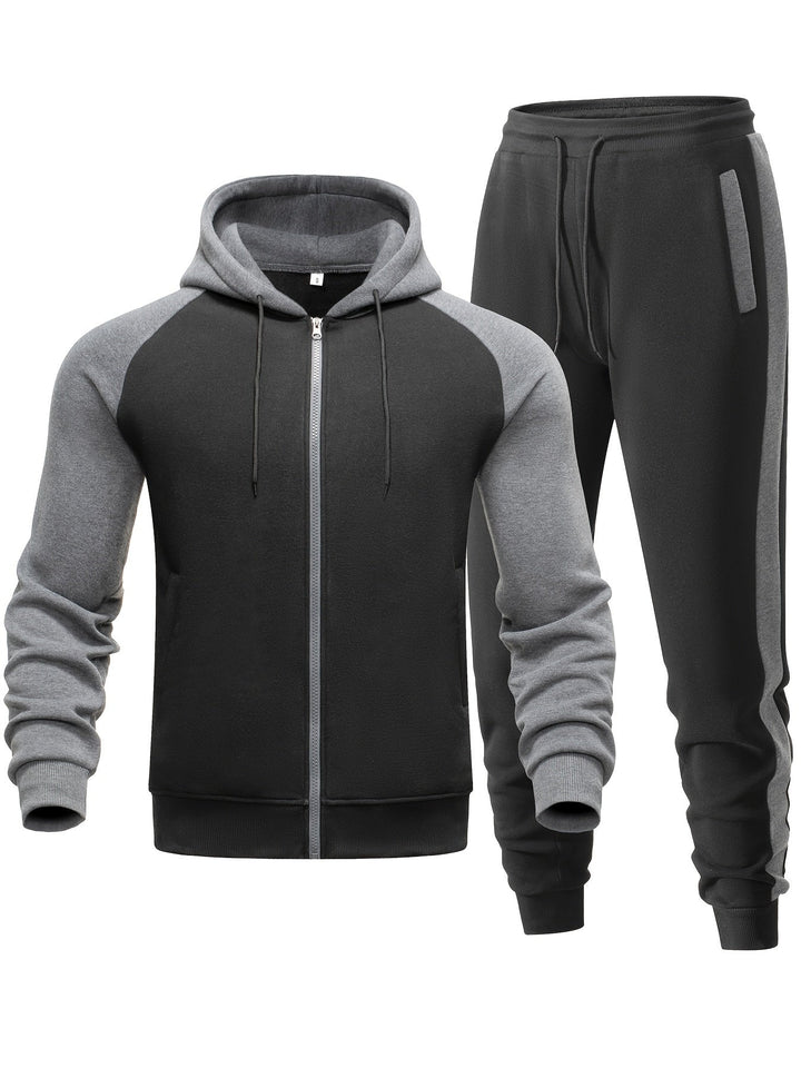 Soft men's loungewear set, a comfortable hoodie & jogger combo for relaxing or active days.