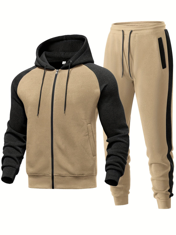 Year-round men's casual hoodie & jogger set, offering ultimate comfort & versatile fashion.