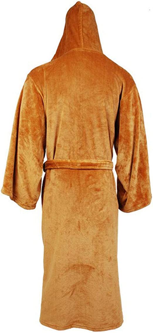 Lounging men's warm hooded bathrobe, long & cozy for ultimate comfort & relaxation at home.