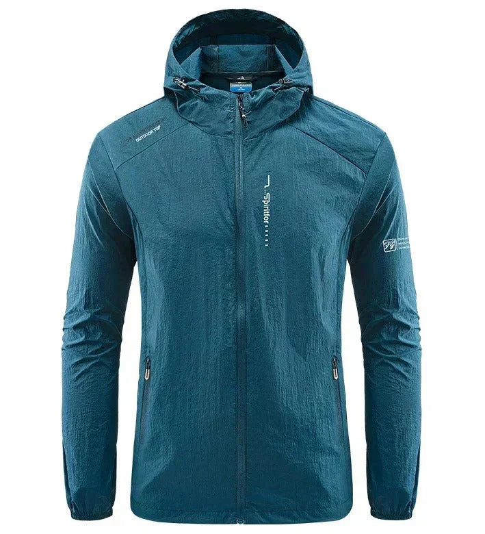 Men's ultra-lightweight hooded jacket, windproof & sun-resistant. Ideal for summer casual wear & travel.