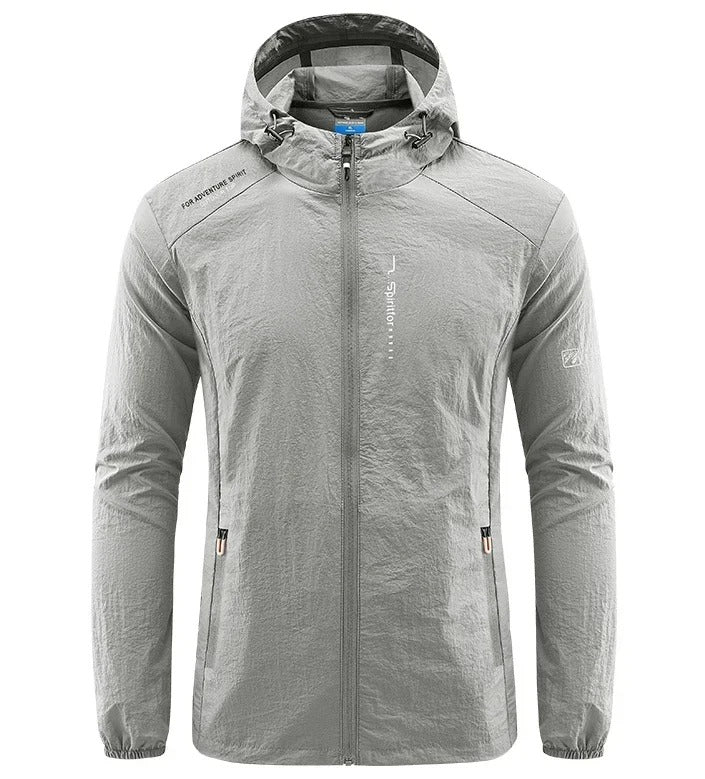 Casual men's summer hooded jacket. Ultra-lightweight, windproof & sun-protective outerwear for travel & daily use.