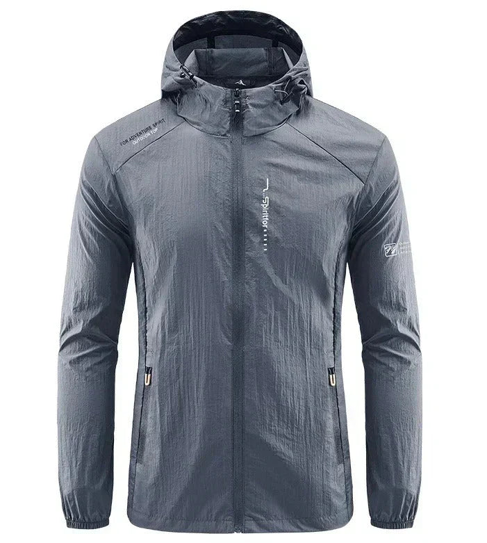 Versatile men's hooded jacket. Ultra-lightweight, windproof & sun-resistant outerwear for outdoor activities.