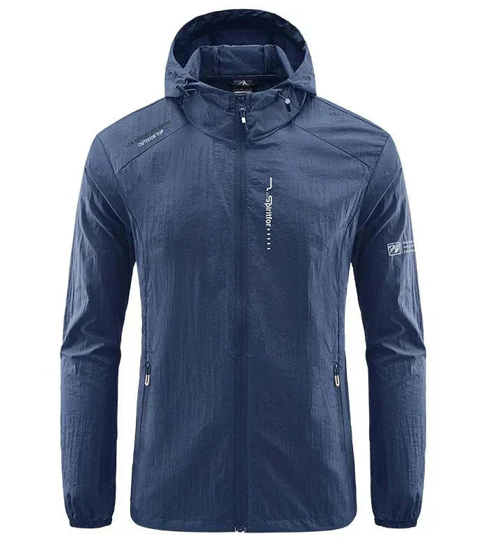 Essential men's ultra-lightweight hooded jacket. Windproof & sun-resistant for comfortable summer outerwear & travel.
