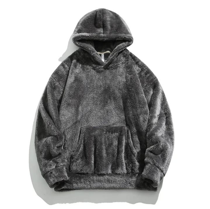 Gray men's ultra-soft pullover hoodie, cozy with a kangaroo pocket, perfect for casual winter fashion.