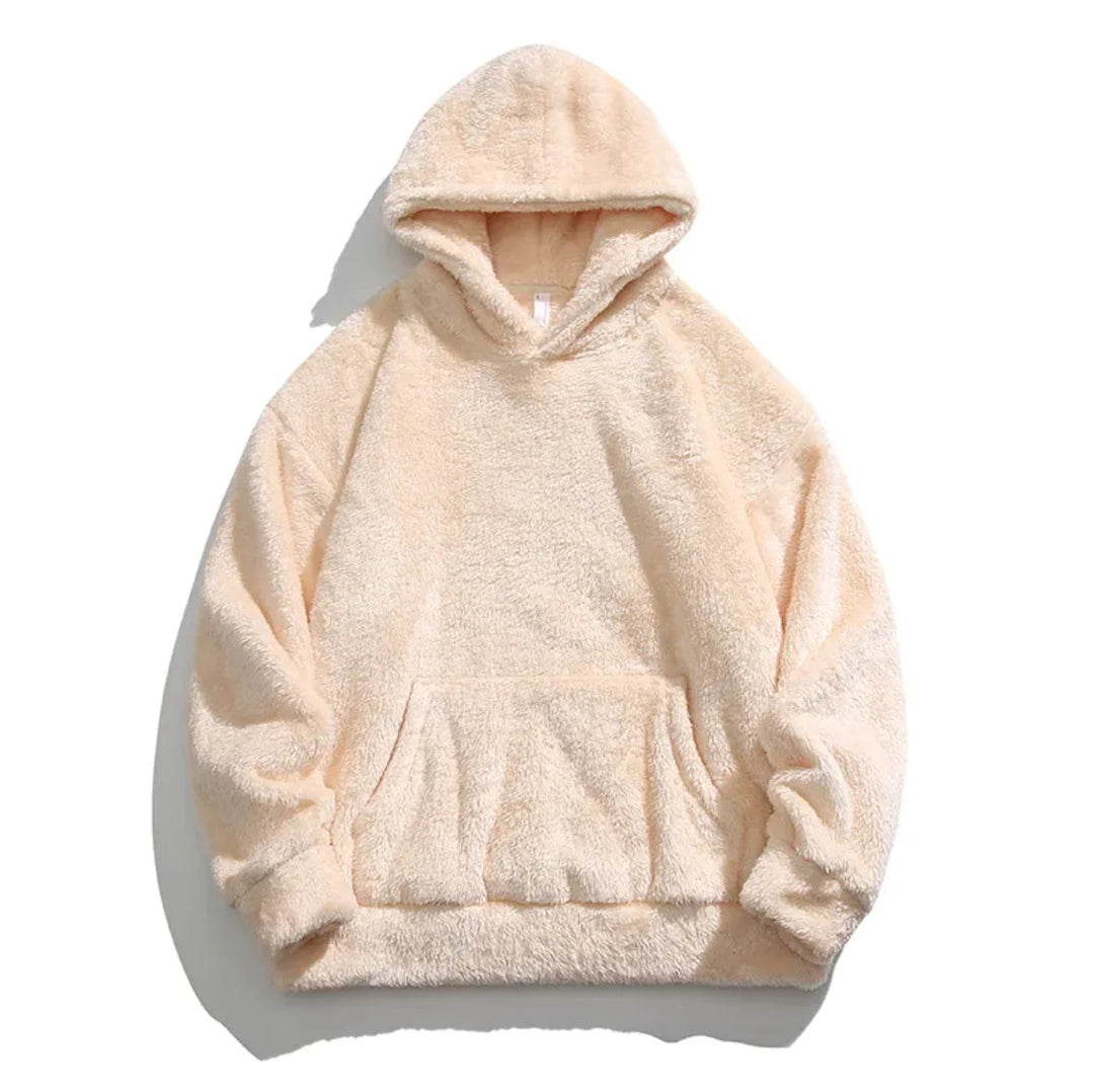 Warm men's casual pullover hoodie, ultra-soft fabric, black, with a practical kangaroo pocket for winter.