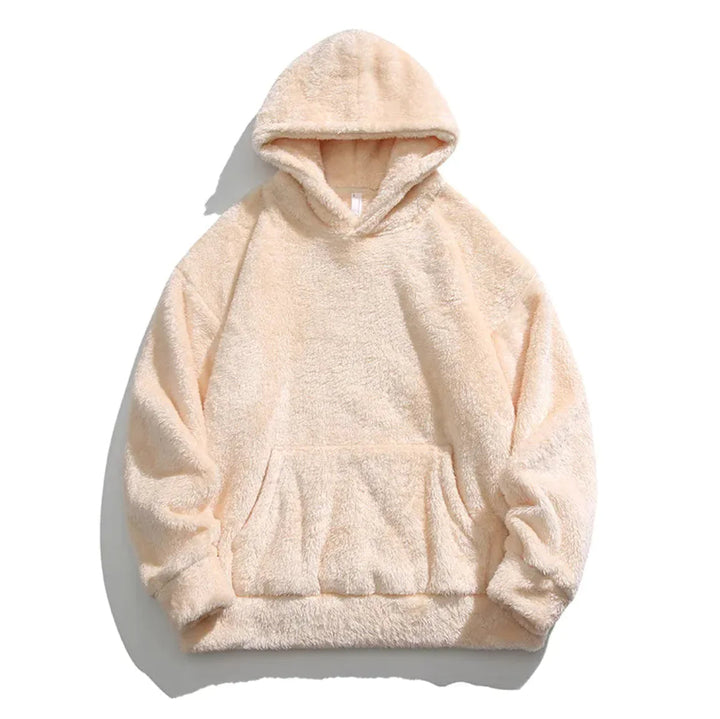 Warm men's casual pullover hoodie, ultra-soft fabric, black, with a practical kangaroo pocket for winter.