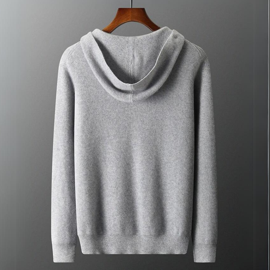 Stylish men's blue ultra-soft hoodie. Comfortable casual pullover sweater for fall & winter.