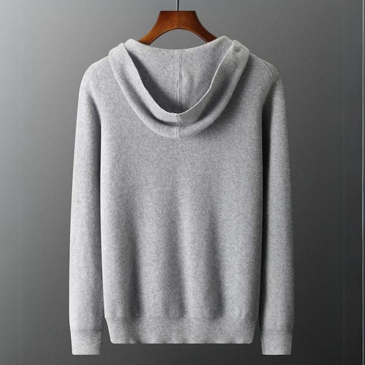 Stylish men's blue ultra-soft hoodie. Comfortable casual pullover sweater for fall & winter.
