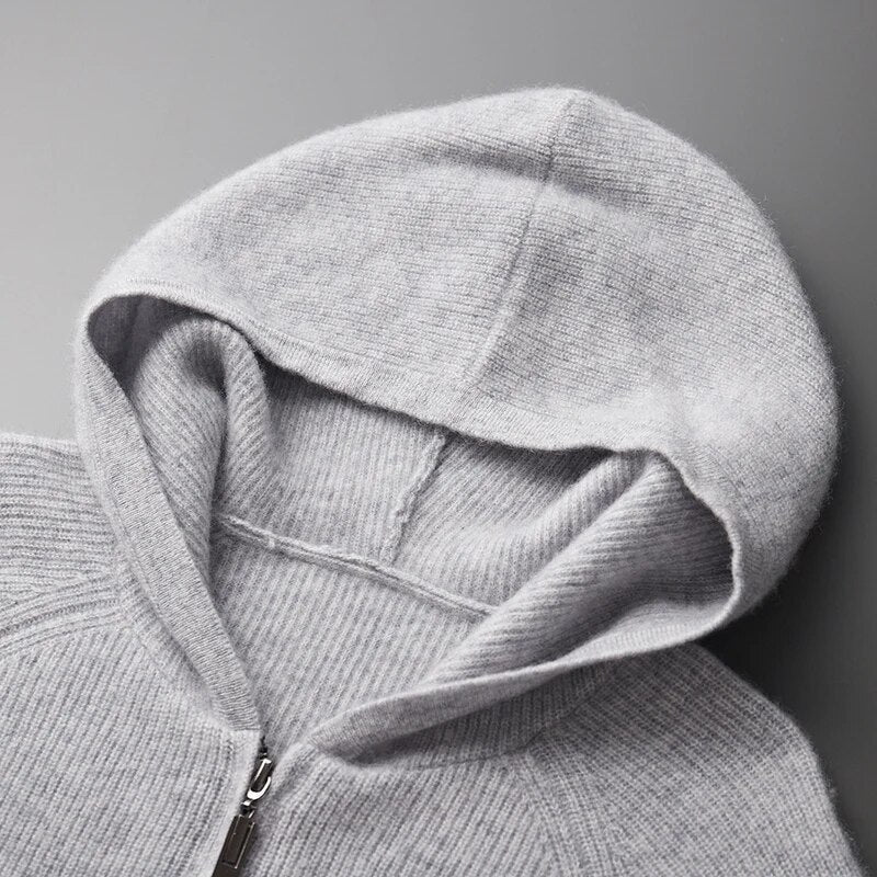 Warm men's ultra-soft navy hoodie. Comfortable pullover, ideal for fall & winter casual style.