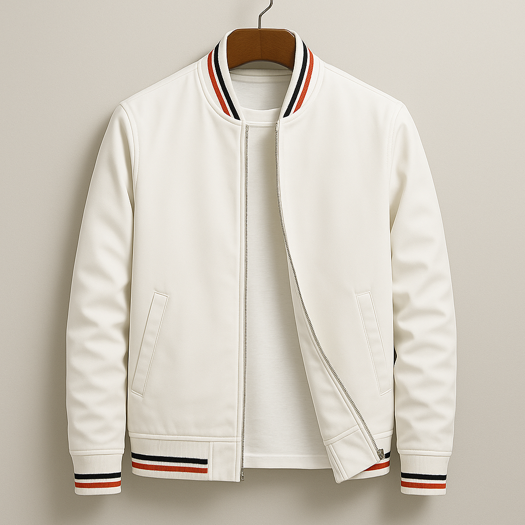 Stylish men's zip bomber jacket. Modern urban fashion, great for casual everyday wear.