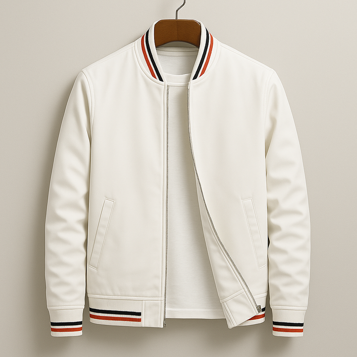 Stylish men's zip bomber jacket. Modern urban fashion, great for casual everyday wear.