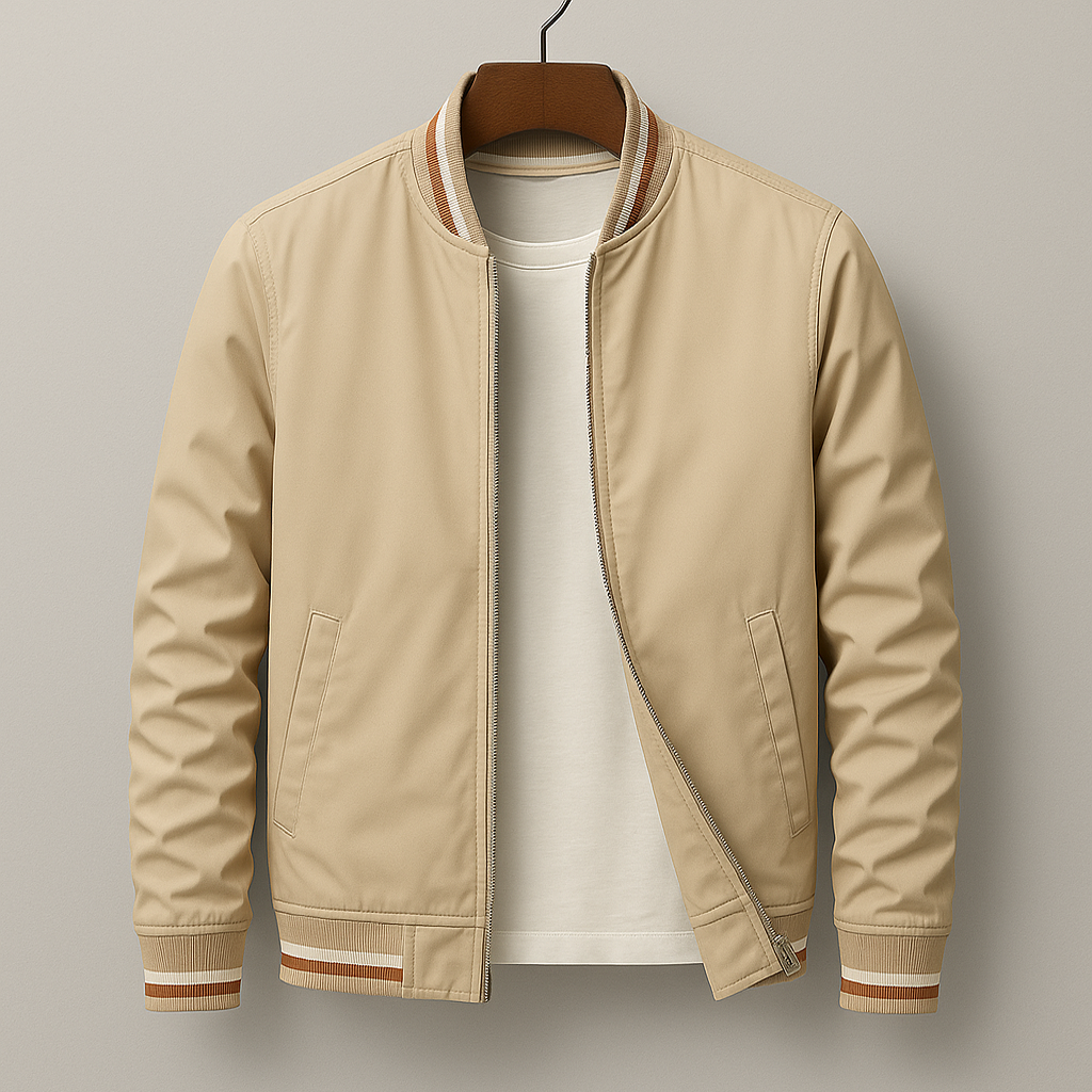 Modern men's urban bomber jacket. Casual outerwear with zip, essential for everyday fashion.