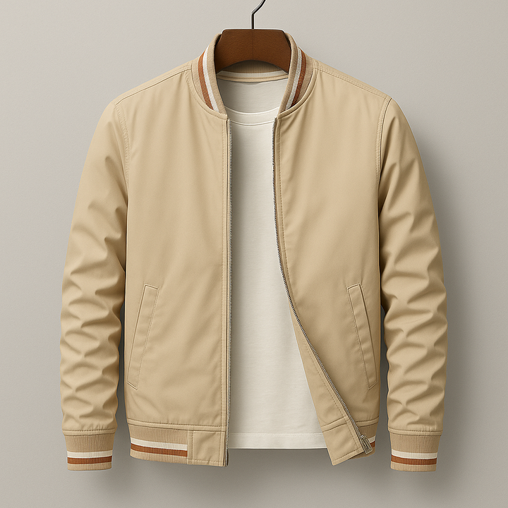 Modern men's urban bomber jacket. Casual outerwear with zip, essential for everyday fashion.