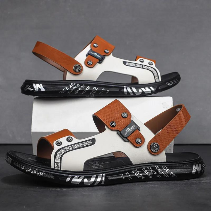 Men's urban strap sandals with buckle detail & cushioned comfort, ideal for summer walks and casual style.
