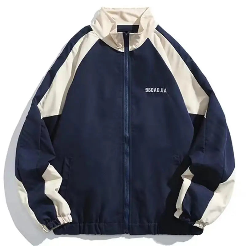 Lightweight men's urban color block windbreaker jacket. Weather-resistant outerwear perfect for casual spring & fall style.