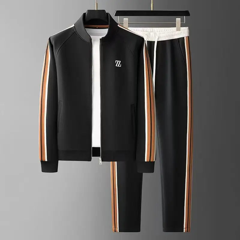 Urban men's two-piece tracksuit with full zip jacket & joggers. Essential streetwear & casual apparel.
