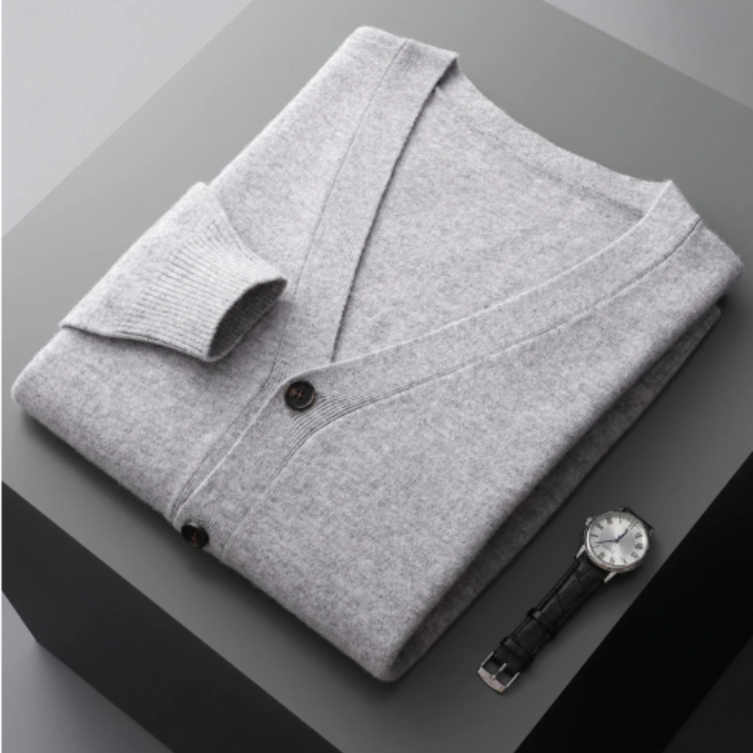 Classic men's V-neck button-up cardigan, comfortable & perfect for everyday layering.