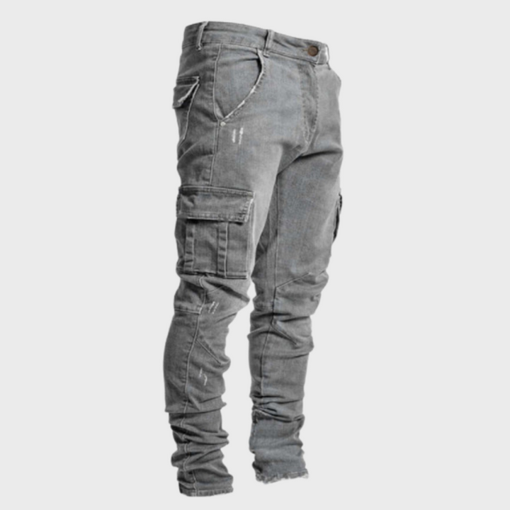 Utility-focused men's grey cargo pants, offering versatility and comfort for casual and active wear.