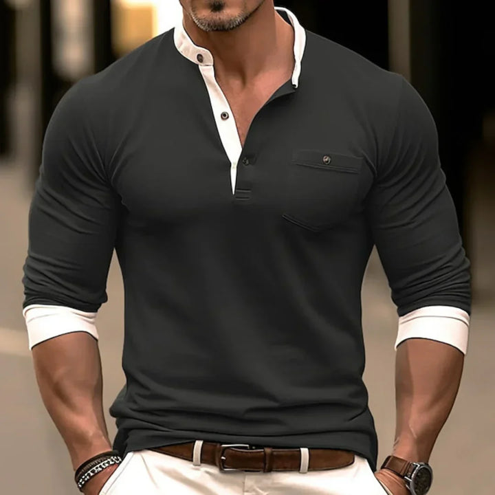 Men's versatile black long-sleeve button-down shirt for effortless style, perfect for casual or formal wear.