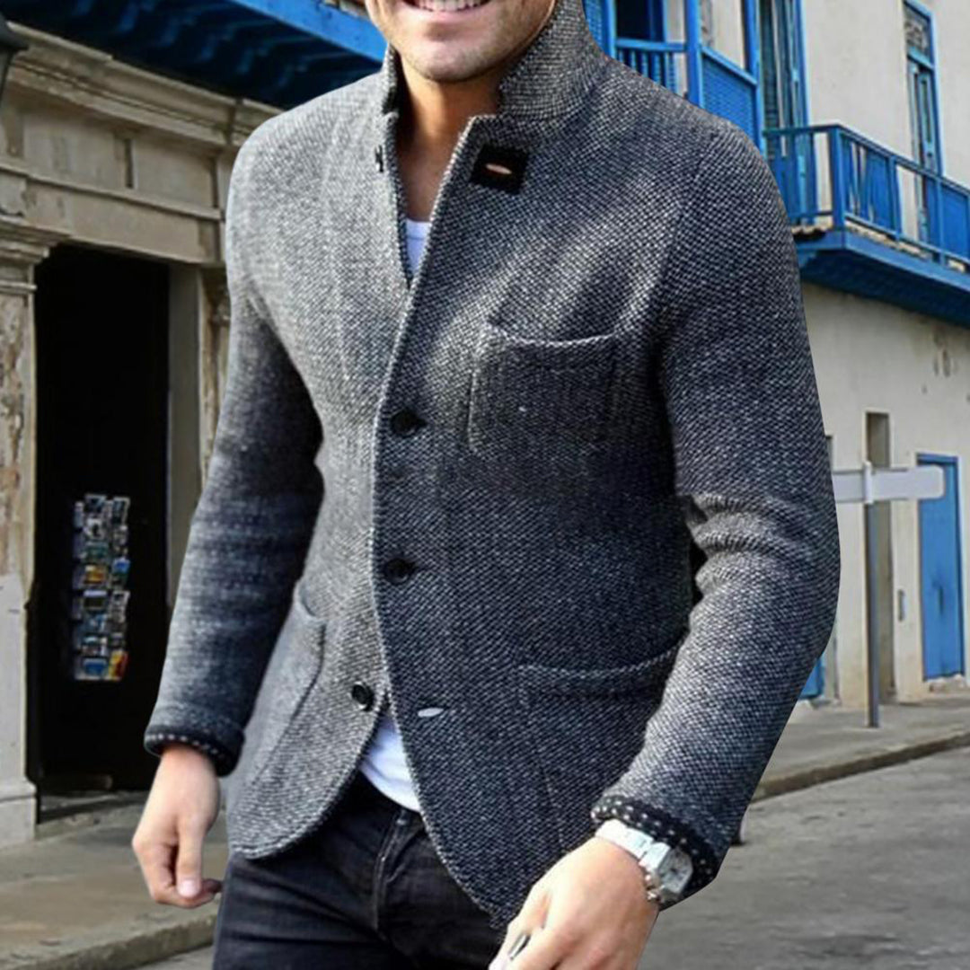 Navy blue men's versatile casual jacket, button-down design for various everyday outfits.