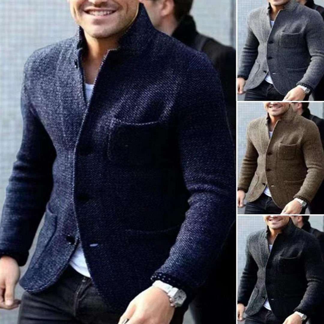 Khaki men's button-down casual jacket, stylish everyday outerwear for diverse looks.