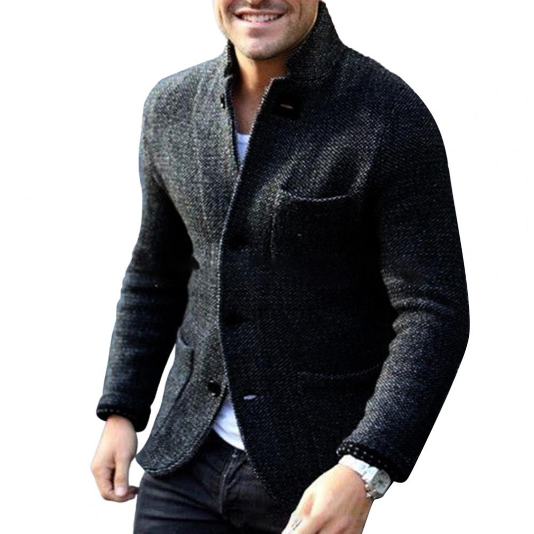 Men's everyday casual jacket, button-down front, and stand collar for versatile outerwear.