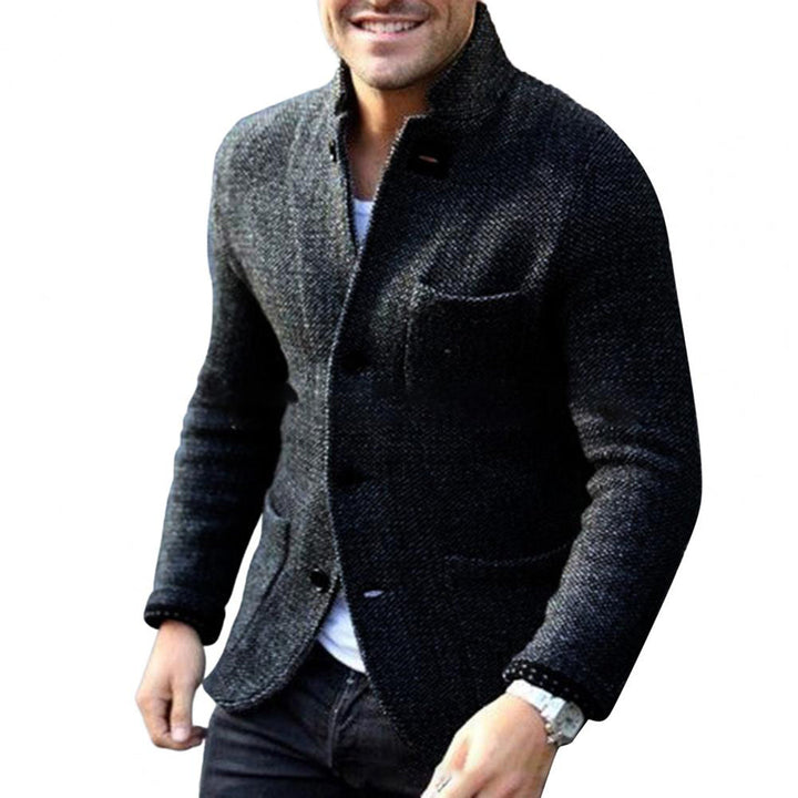 Men's everyday casual jacket, button-down front, and stand collar for versatile outerwear.