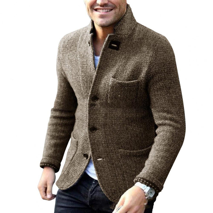 Gray men's versatile button-down jacket, essential casual outerwear with a stand collar.
