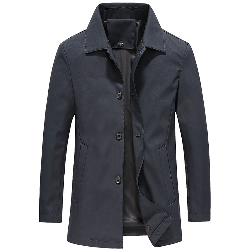 Stylish men's button-down collared jacket. Versatile all-season outerwear with a classic fit for smart casual looks.