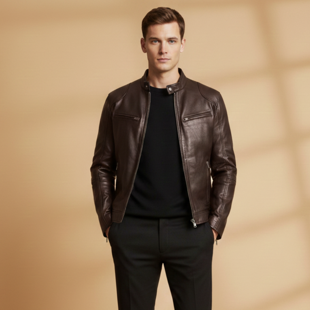 Men's fashion zip jacket, all-season outerwear with adjustable cuffs.