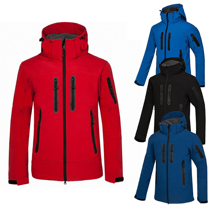 Stylish men's all-weather full-zip hooded jacket, a versatile travel companion for urban and outdoor fashion.