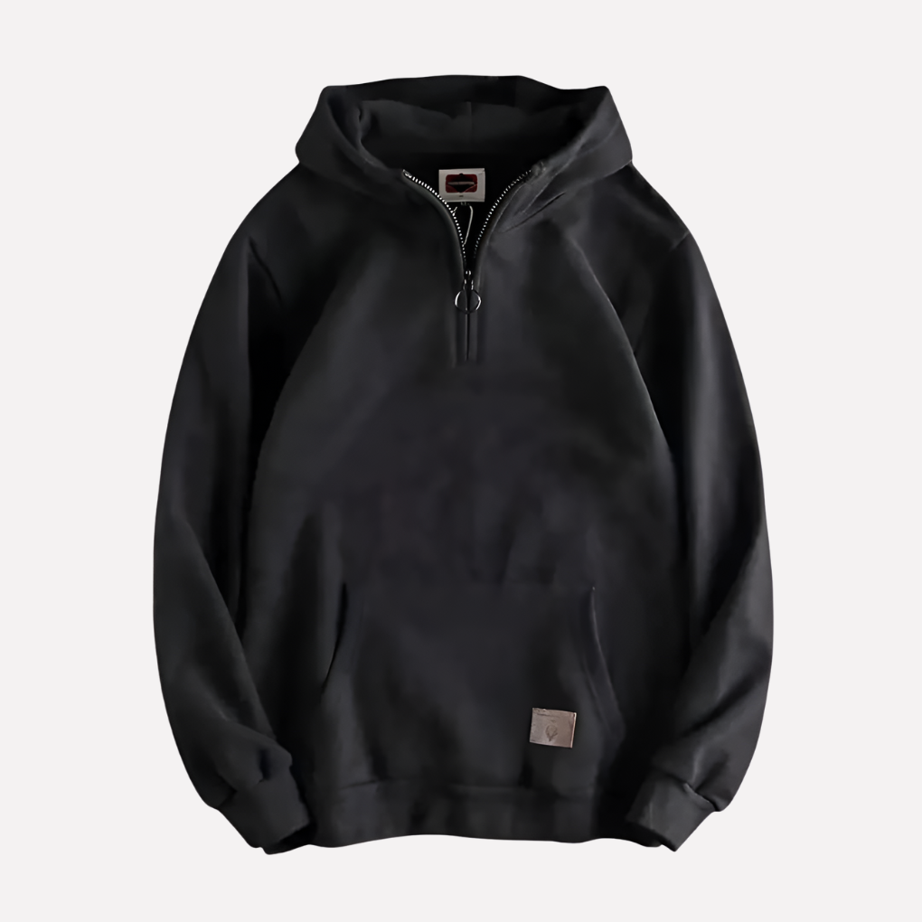 Versatile men's half-zip hoodie for everyday comfort. Pullover style, long sleeves, and hood for layering.