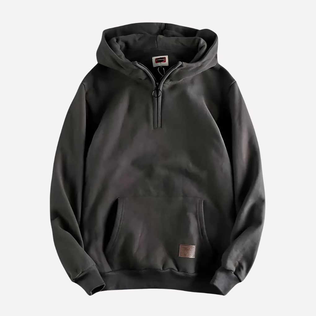 New men's half-zip hoodie, a versatile pullover for activewear & casual style. Comfortable long sleeve with hood.