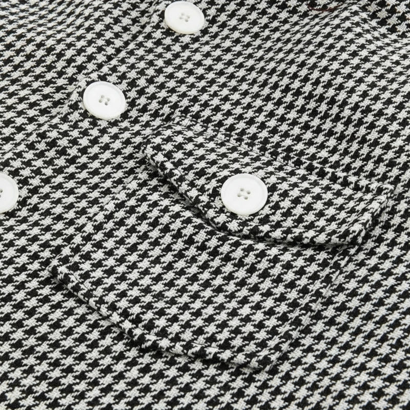 Men's houndstooth shacket, a smart casual button-down outerwear piece for versatile layering in spring & fall fashion.