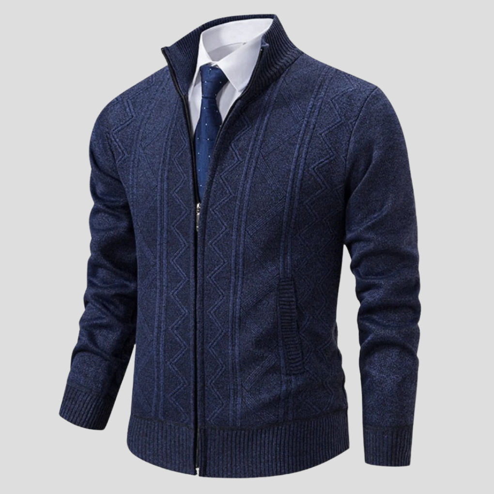 Stylish men's open front cardigan. Soft knitwear for comfortable layering. Essential fall & winter casual wear.