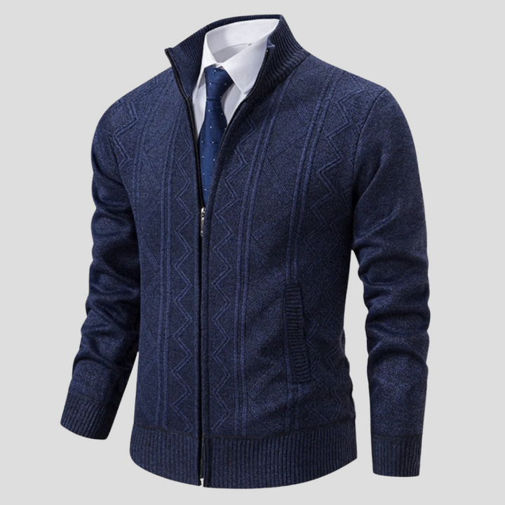 Stylish men's open front cardigan. Soft knitwear for comfortable layering. Essential fall & winter casual wear.