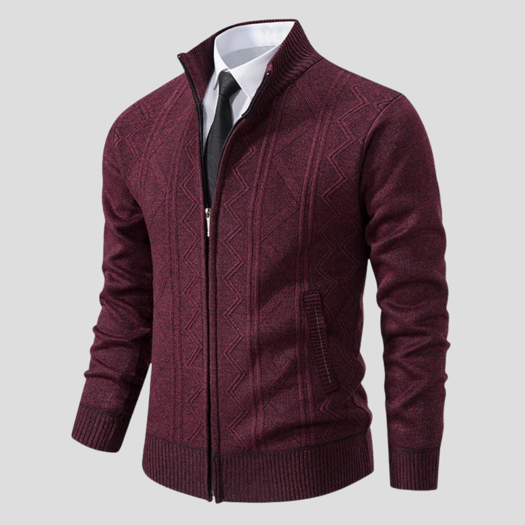 Men's regular fit knit cardigan in versatile color. Easy open front design for smart casual layering in cool weather.