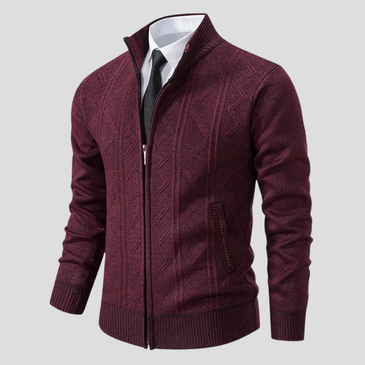 Men's regular fit knit cardigan in versatile color. Easy open front design for smart casual layering in cool weather.