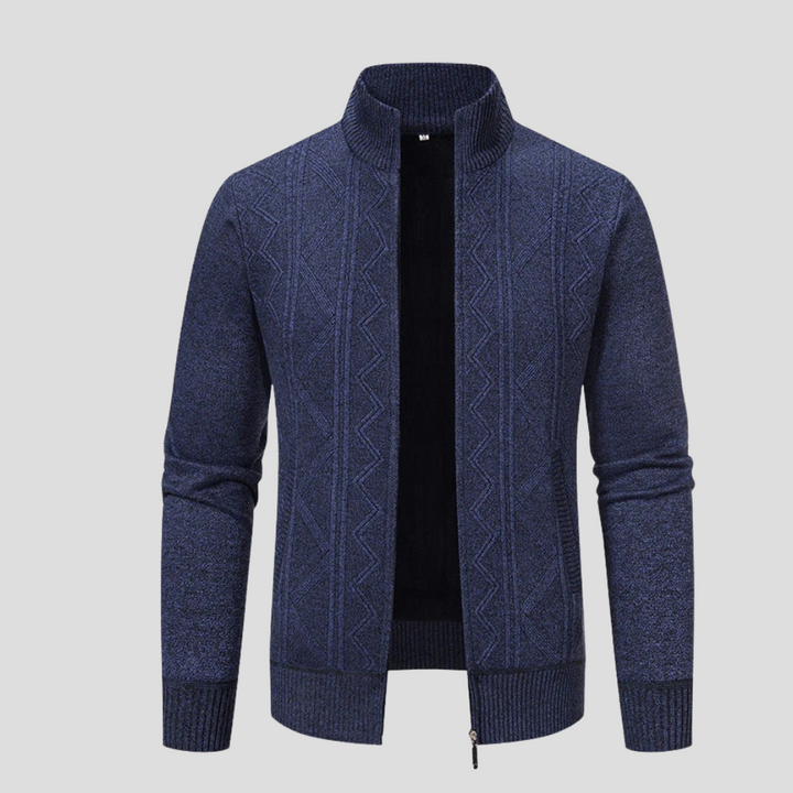 Cozy men's knit cardigan, open front for versatile layering. Perfect casual or smart casual fall/winter essential.