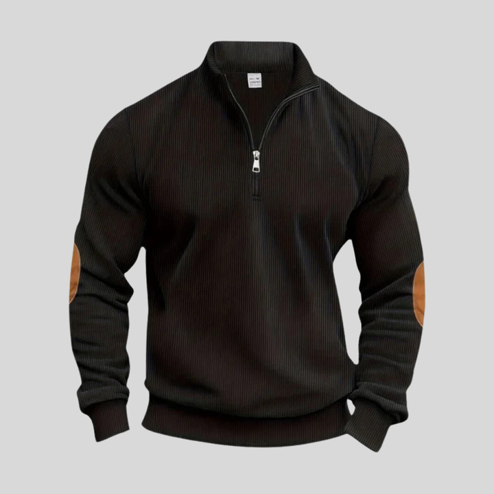 Comfortable men's long-sleeve pullover sweater featuring ribbed cuffs, perfect for everyday fashion & layering.